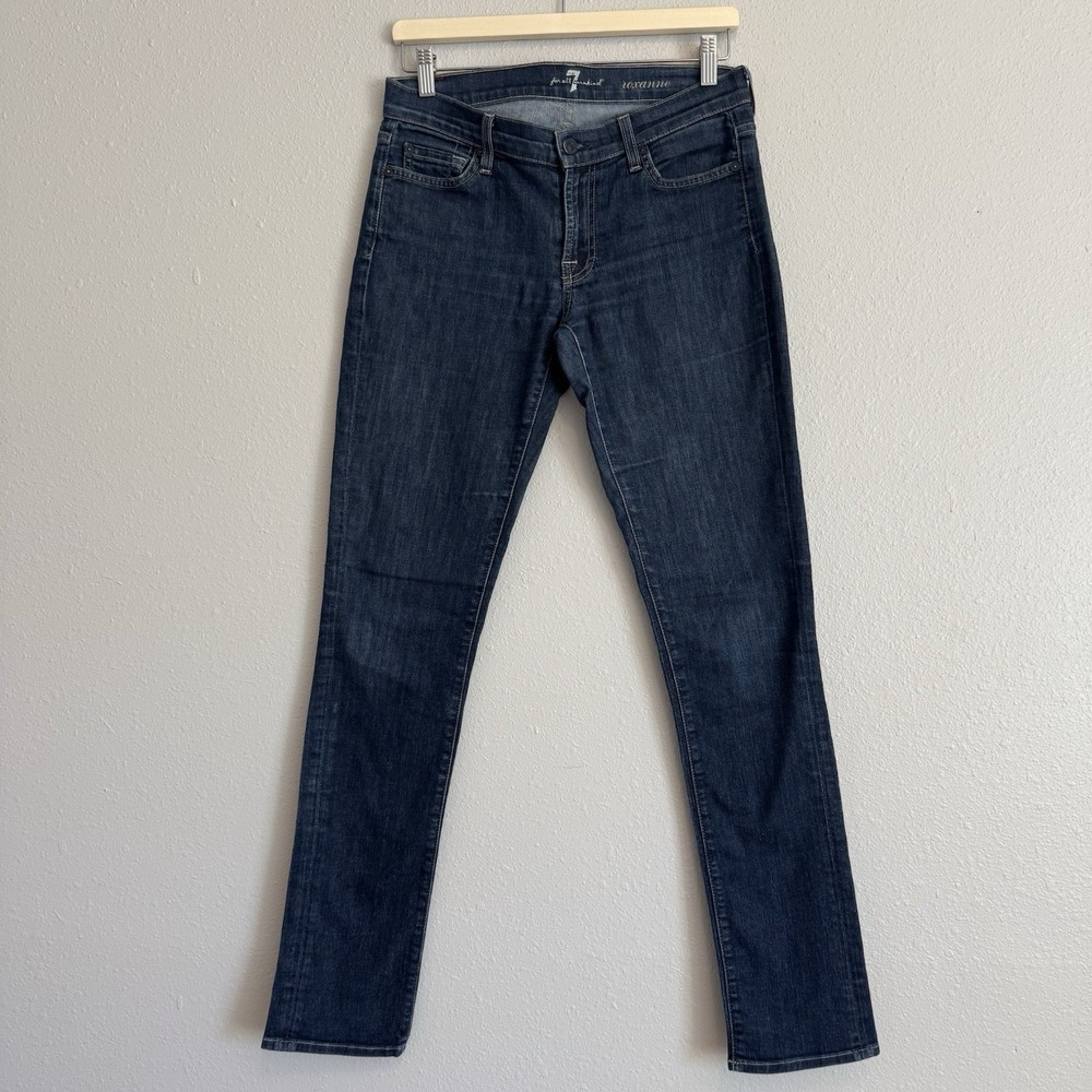 7 For All Mankind Roxanne Jeans 28 Dark Wash‎ Mid Rise Slim Straight Made in USA